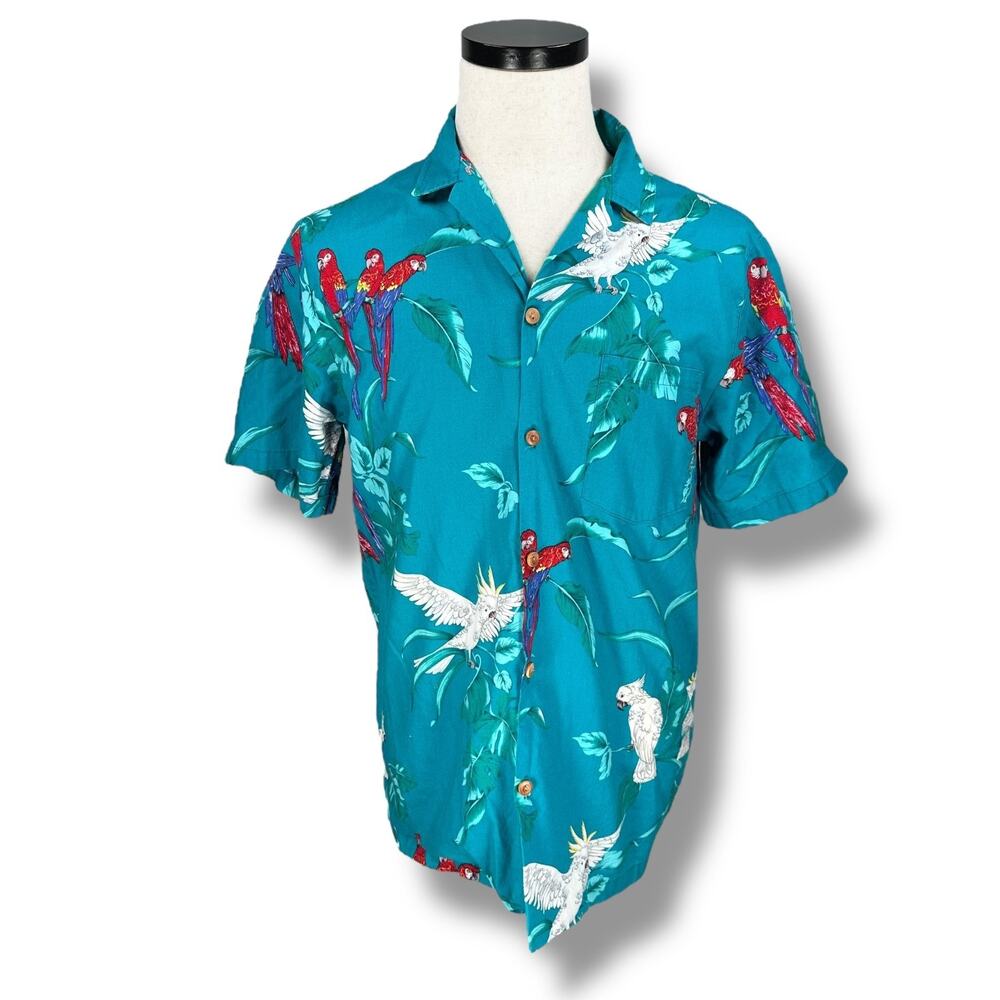 Vintage Paradise Found Shirt Mens Large Green Blue Teal Magnum PI jungle Bird